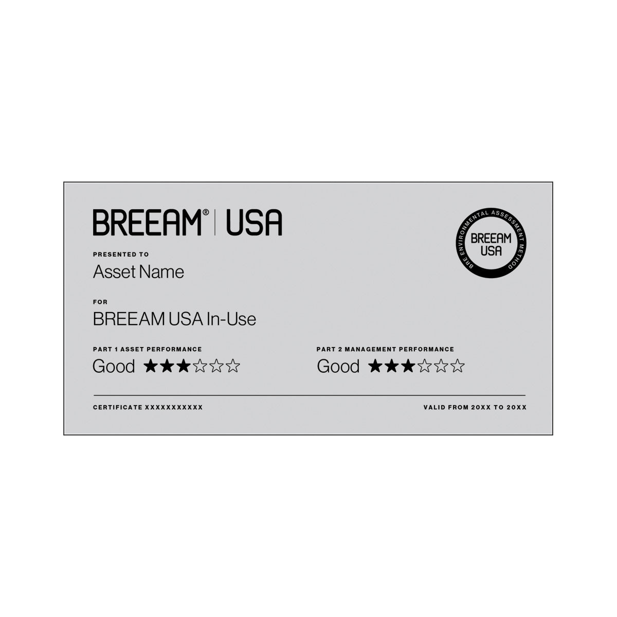 BREEAM USA In-use 3 Star certification plaque in Richlite Silver/Black, small size