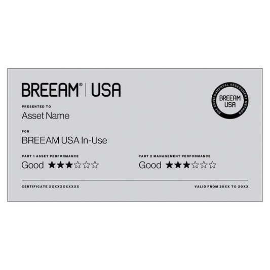 BREEAM USA In-use 3 Star certification plaque in Richlite Silver/Black, large size
