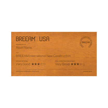 BREEAM USA New Construction 3 Star certification plaque in Laser Mahogany, small size

