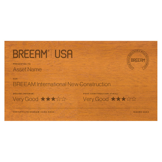 BREEAM USA New Construction 3 Star certification plaque in Laser Mahogany, large size
