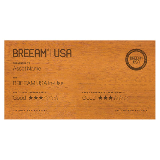 BREEAM USA In-use 3 Star certification plaque in Laser Mahogany, large size
