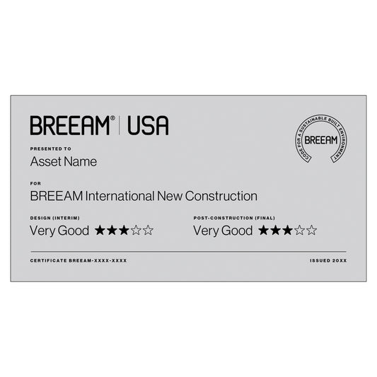 BREEAM USA New Construction 3 Star certification plaque in Richlite Silver/Black, large size
