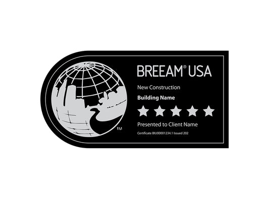 BREEAM Certified Curved Plaque | Richlite | Silver Text on Black